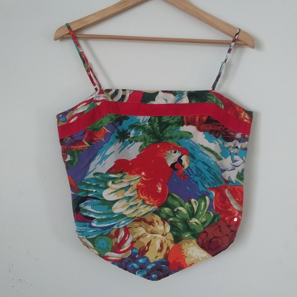 Vintage Tropical Print Crop Top